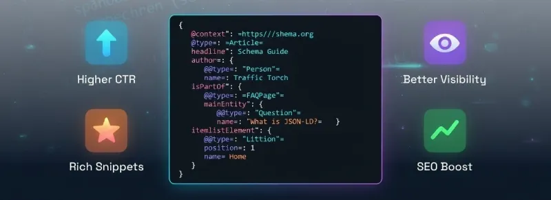 Traffic Torch Schema Generator – Instant detection + manual builder for JSON-LD rich results: FAQPage, HowTo, Article, LocalBusiness, Product, Review, Event, Course, JobPosting & more
